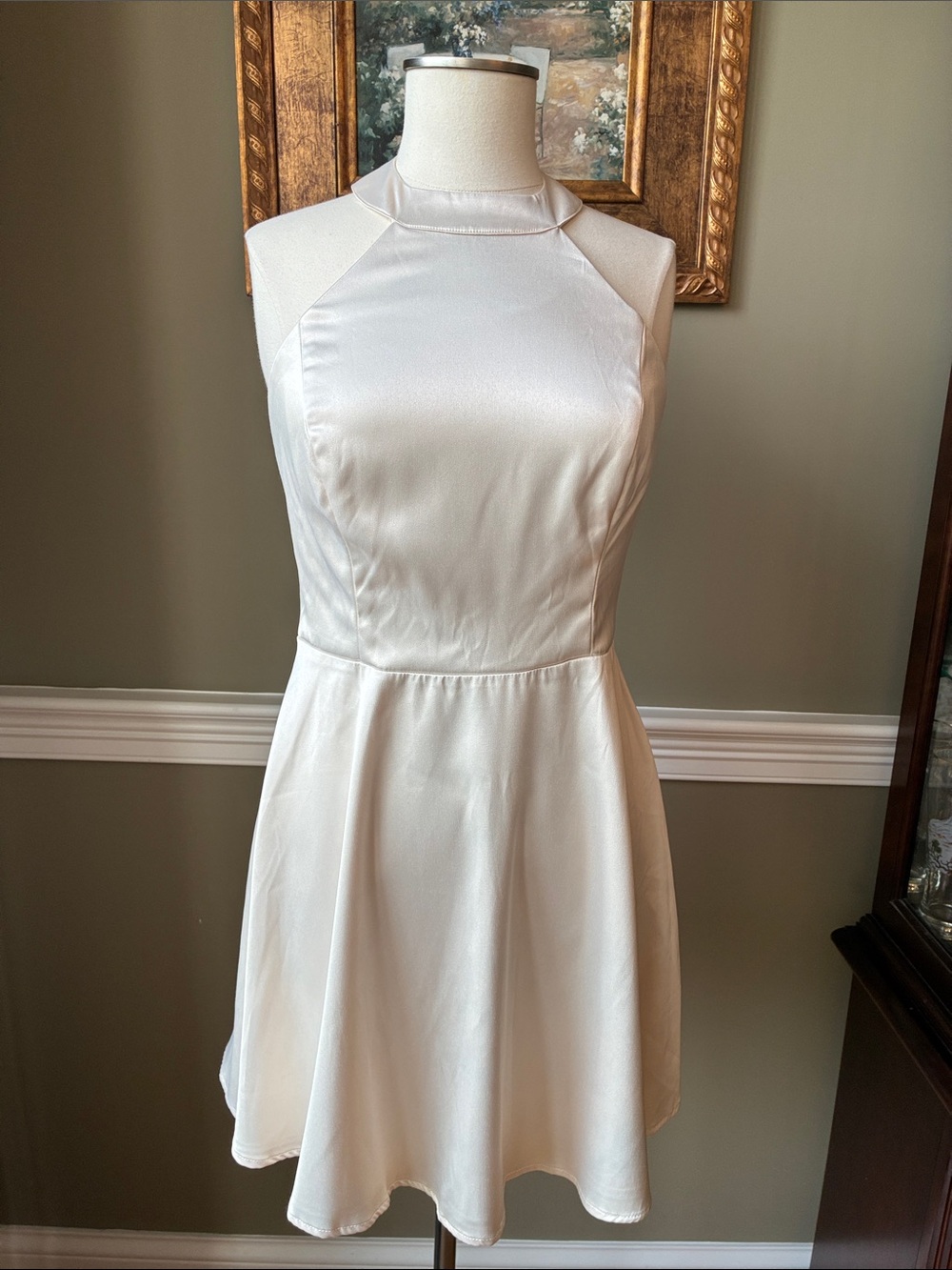 Lulu's Cream Halter Skater Mini Dress Size Medium